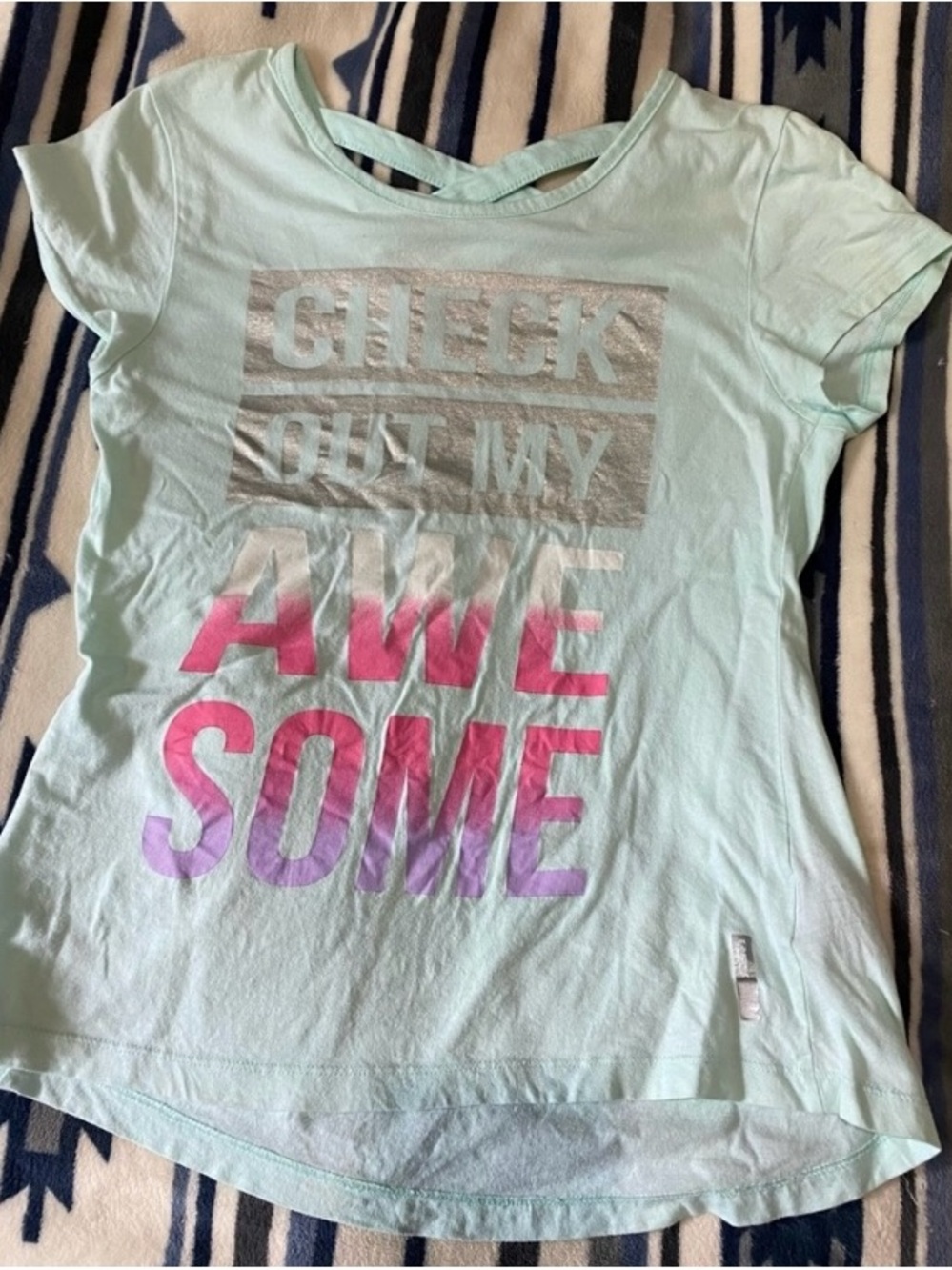 Girls' Mint Graphic Tee with Pink-Purple Ombre Lettering